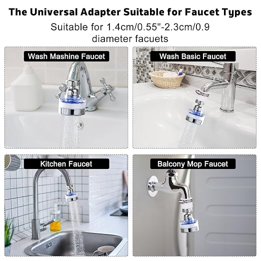 23 Pcs Sink Water Filter Faucet Set, Universal 360 ° Rotating Kitchen Faucet Water Purifier, Bathroom Faucet Filter Removes Chlorine Fluoride Hard Water for Home Kitchen w/20 Cartridge