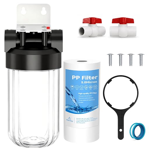Whole House Water Filter Housing with 1 Pack PP Filter, 10"x4.5" Transparent Housing, Sediment Filter Reduces Sediment, Rust, Dirt, Pre-Filtration System for City and Well Water, Included 2 Vavles