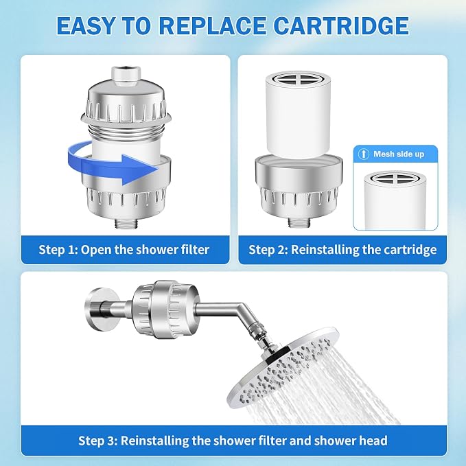 Replacement Filter Cartridge Compatible with Filtered Showerhead,Removes Heavy Metals, Chlorine & Odor, High Pressure Shower Filter for Healthier Hair & Skin(3 pcs)