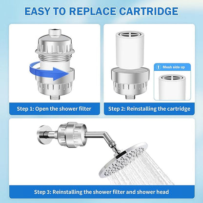 Replacement Filter Cartridge Compatible with Filtered Showerhead,Removes Heavy Metals, Chlorine & Odor, High Pressure Shower Filter for Healthier Hair & Skin(3 pcs)