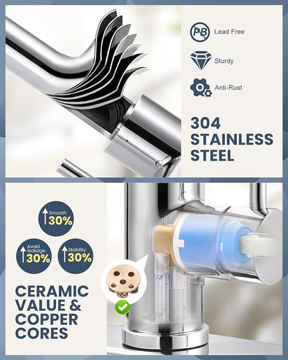 Kitchen Faucet with Air Gap: WOWOW Stainless Steel Kitchen Sink Faucet and Dishwasher Air Gap Kits for Kitchen Sink 2 or 4 Hole, Polished Chrome Kitchen Faucet Combo with Sprayer