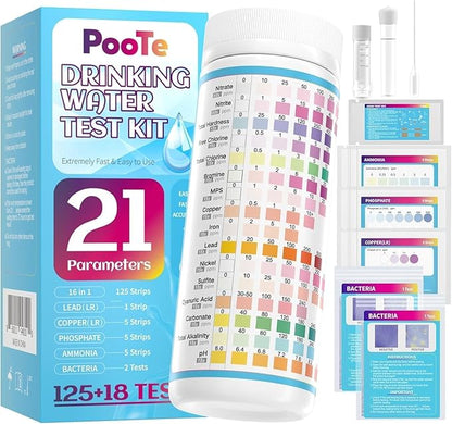 21 in 1 Water Testing Kits for Drinking Water - Accurate Drinking Water Test Kit - Water Test Strips for House Water Well and Tap Water for pH Hardness Chlorine Lead Iron Bacteria & More