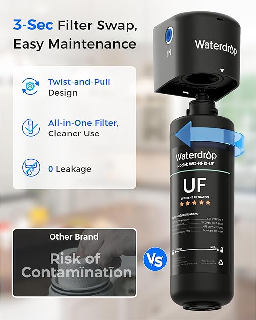 Waterdrop 10UA-UF 0.01 μm Ultra Filtration Under Sink Water Filter System, 1 Year, Reduces Lead, Chlorine, Bad Taste & Odor, Direct Connect to Kitchen Faucet, USA Tech