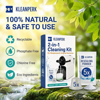 2-in-1 Compatible Nespresso Cleaning Kit | 5 Cleaning Capsules & 5 Original Urnex Dezcal Descaler Sachets | Compatible with Nespresso Original Machines like Pixie Citiz Inissia and more