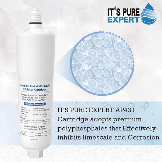 IT'S PURE EXPERT AP431 AP430SS Cartridge, Replacement for Aqua-Pure Whole House Scale Inhibition Inline Water System，Prevent Scale Build Up On Hot Water Heaters, Pipes and Boilers，1 Pack