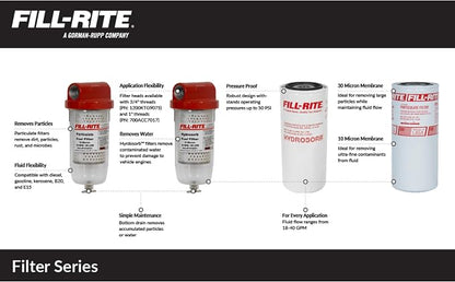 Fill-Rite FR1810HC1 10 Mircron Hydrosorb 25 GPM Clear Bowl Fuel Filter with 3/4" Filter Head