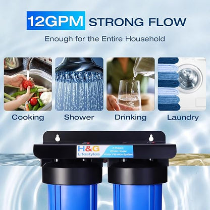 H&G Lifestyles Whole House Water Softener and Filtration System 10" x 4.5" | 2 Stage Water Softener & Filter, Calcium Inhibitor Filter, Anti-Scale Cation Ion Exchange, Remove Rust Chlorine Heavy Metal