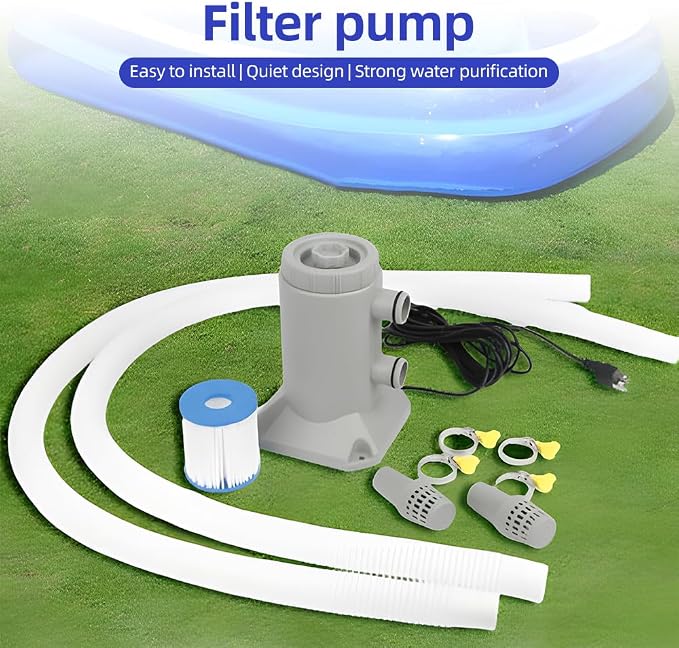 Kavolet Pool Filter Pump, Cartridge Filter Pump for Above Ground Pools 530 GPH 250L/H Flow Rate Low Noise Improved Circulation Filtration Water Filter Pump Cartridge with 2 Hose/Filter Cartridge
