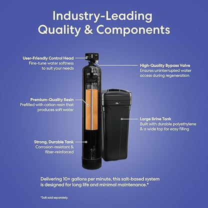 Brio WSFS9534 Whole House Water Softener System, 4+ Bathrooms, 64,000 Grains, 10 GPM, 12" x 52" Resin Tank, High-Efficiency Valve Head, Fully Compatible w/Existing Water Filtration System