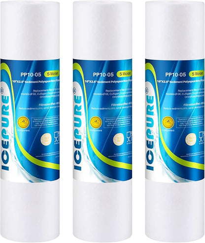 ICEPURE 10"X2.5" 5 Microns Whole House Sediment RO System Water Filter Replacement for Any 10 inch RO Unit,Dupont WFPFC5002, Aqua Pure AP110, Culligan P5,GE FXUSC, Whirpool WHKF-GD05,PP10-05,3PACK