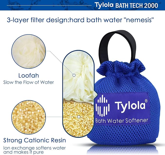 Bath Filter for Tub, Bathtub Water Filter for Hard Water, Reusable Bath Water Softener for Tub Faucet, Helps Reduce Heavy Metals & Hard Water Minerals, Softer Skin & Hair, Tylola Bath Tech 2000