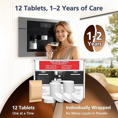 12 Count Descaling Tablets Compatible with Miele Coffee Machines, Steam Ovens, FashionMaster, and Ovens/Ranges with Moisture Plus