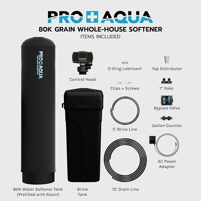 PRO+AQUA Heavy Duty Whole House Water Softener System – 80,000 Grain Capacity, Premium Long-Lasting Resin, 1" Ports