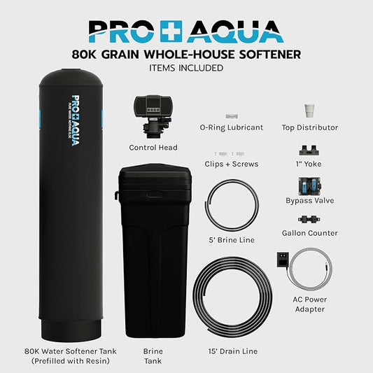 PRO+AQUA Heavy Duty Whole House Water Softener System – 80,000 Grain Capacity, Premium Long-Lasting Resin, 1" Ports