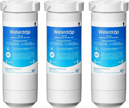 Waterdrop XWF Refrigerator Water Filter, Replacement for GE® WR17X30702, NSF 42/372 Certified, Compatible with GNE27, GFE26, GDE25, GSS25, PSE25 Series Refrigerators, 3-Pack (Not XWFE®)