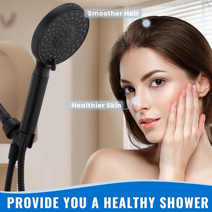 Ryamen Filtered Shower Head with Handheld, High Pressure 9-Spray Modes Detachable Shower Head with Filter for Hard Water-Remove Chlorine & Impurities, 2 Filters, Matte Black