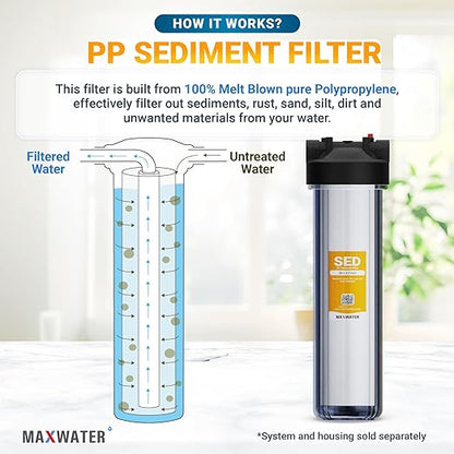 20" 1 Stage Whole House Water Filter System 1" Ports Double O Ring Clear Filter Housing + Gauge w/ 5-Micron Polypropylene Sediment Water Filter Good for RV (1 Stage Sediment 5 Micron)