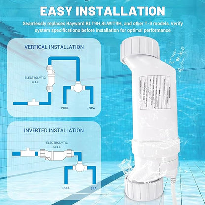 T-9 Salt Cell Replacement Compatible with Hayward AquaRite, AquaTrol, Pro Logic, Fit for BLT9H W3T-Cell-9, Up to 25K Gallon Turbo Chlorine Generator