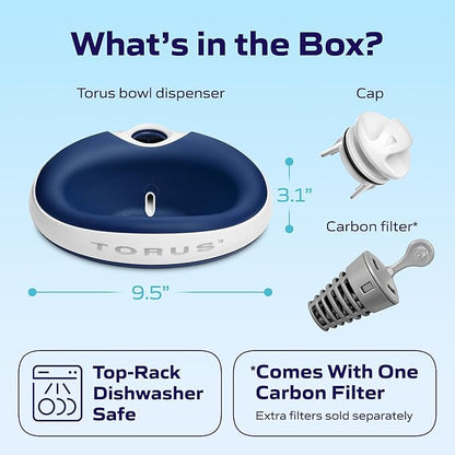 Mini Filtered Water Bowl for Cats & Small Dogs, 1L/34oz - No Power Needed, Auto-Refill, No Spill, Portable Travel Lock, Carbon Filter, BPA-Free, Puppies & Kittens