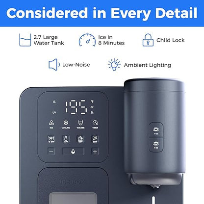 3-in-1 Water Dispenser with Ice Maker - Coffee Maker Countertop Bullet Ice Maker with 12H Timer, Hot/Cold/Warm Adjustable Volume Water, K-Cup® Ground Coffee Brewer for Home Office Studio Gift