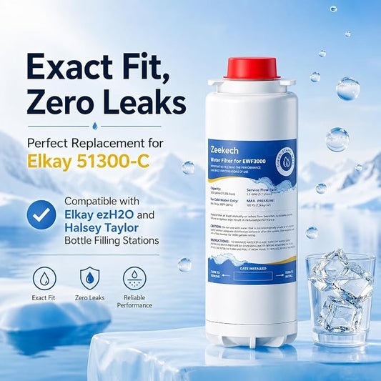 Water Replacement Filter Compatible with Elkay 51300C EWF3000, and EZH2O Bottle Filling Stations, Pre-Installed Smart Chip for EWF3000, ERF750, 51299C, 55898C, 3000 Gallon Capacity, 1 Pack