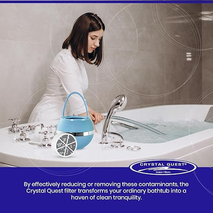 Crystal Quest Bath Ball Filter for Tub Faucet, Bathtub Water Filter, BPA-Free Bathtub Filter, Removes Chlorine, Lead & Impurities, Improves Skin, Hair & Nails, with Extra Cartridge - Blue