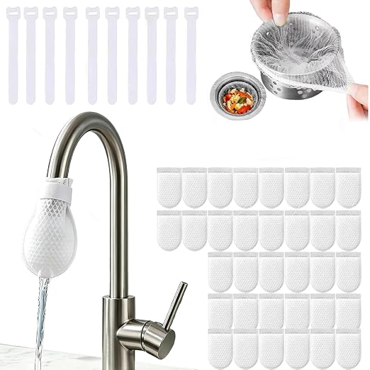 100pc*1000 Mesh Universal Faucet Filter Bag, Water Filter for Sink Faucet, Food Grade Non-Woven Replaceable Sleeve to Remove Limescale Sand Rust for Kitchen Bathroom