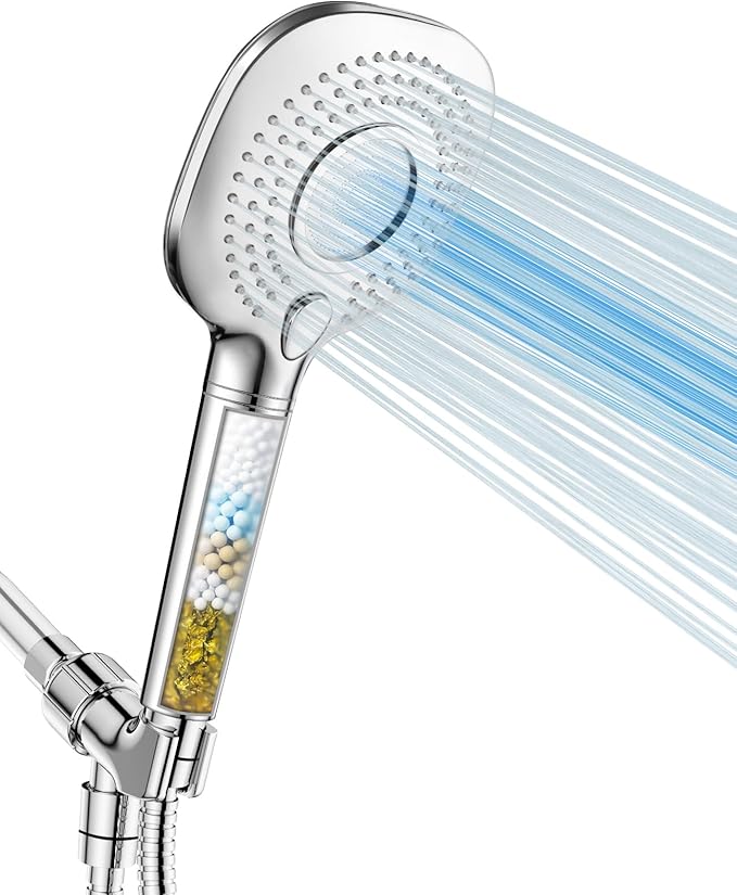 Filtered Shower Head with Handheld - High Pressure 3-Mode Detachable Showerhead with KDF-55 Water Softener Filter for Hard Water, Removes Chlorine, Stainless Steel Hose & Adjustable Bracket | High Pressure, Upgraded KDF Filter Water Softener, Shower Ho...