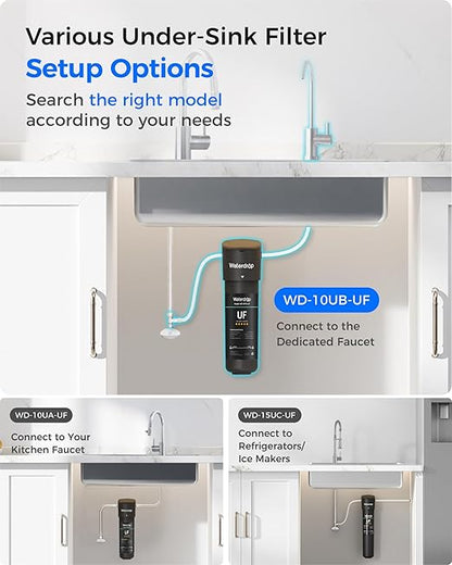 Waterdrop 10UB-UF 0.01 μm Ultra Filtration Under Sink Water Filter System, Reduces Lead, Chlorine, Bad Taste & Odor, 1 Year, with Dedicated Brushed Nickel Faucet, USA Tech