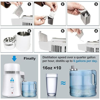 DC HOUSE 1 Gallon Water Distiller Machine, 750W Distilling Pure Water for Home Countertop Table Desktop, 4L Distilled Water Making Machine to Make Clean Water for Home