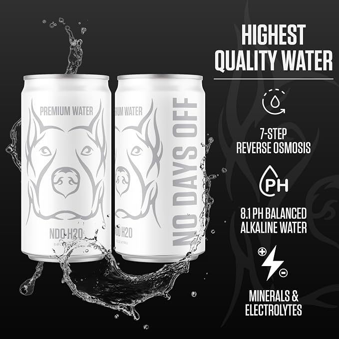 NO DAYS OFF Premium Water - 24 Pack, 8.4 fl oz, Still - 8.1 pH Alkaline Water, Ultra-Purified Reverse Osmosis with Electrolytes & Minerals - Calcium, Magnesium, Potassium - On-the-Go and Bulk Size