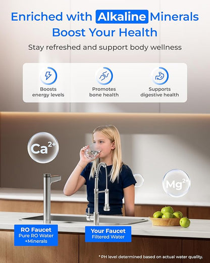 Waterdrop X12-PRO Dual Flow Reverse Osmosis Water Filter, Alkaline Mineral, 1200 GPD Tankless RO System, 11-Stage RO Water Filter, Smart Faucet, BPA Free, Attaches to Your Existing Kitchen Faucet