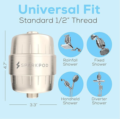 SparkPod 23 Stage Shower Head Filter for Dry Hair and Skin - High Output Universal Shower Filters to Remove Toxic Chemicals, Chlorine & Heavy Metals (Elegant Brushed Nickel)