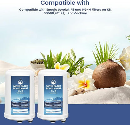FC1 HG-N F8 Water Filter Replacement Cartridge Compatible with Enagic Leveluk K8, SD501 (2011+), JRIV 8-Plate Ionizer Machines Alkaline Water System, Pack of 2