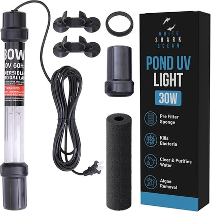 30W UV-C Light with 17ft Cable for 200-2000 Gallon Aquariums, Ponds & Pools - Professional UV Water Clarifier for Koi Ponds, Fish Tanks, Spas & Cold Plunge