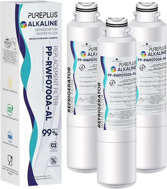 PUREPLUS Alkaline DA29-00020B Replacement for Samsung DA29-00020A/B, DA29-00020B-1, RF28HMEDBSR, RF263BEAESR, RFG297HDRS, HAF-CIN/EXP, RF4287HARS, 469101, RWF0700A Refrigerator Water Filter, 3PACK