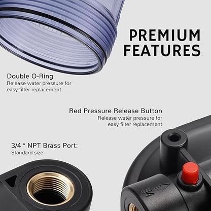Airthereal Whole House Water Filter Housing, Sediment Filters for Well and City Water, 20"x4.5" Sediment Whole House Water Filter Cartridges with 3/4" NPT Port, Pre-Filtration System (Clear Housing)