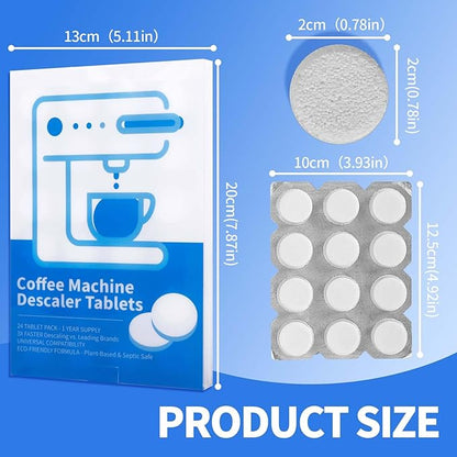 Coffee Machine Cleaning Tablets, Machine Descaler Tablets, 24PCS Coffee Machine Descaler Tablets - Plant-Based Universal Cleaner for Keurig Nespresso Delonghi, Deep Cleaning Descaling Solution (24PCS)