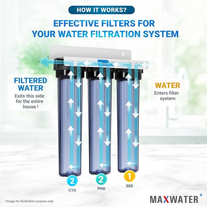 20" Slim Blue Whole House Whole House Anti Scale Filter Set - 20" x 2.5" Polypropylene Sediment, Phosphate Anti-Scale, CTO Carbon Block Water Filter pack, Total of 3 Filters
