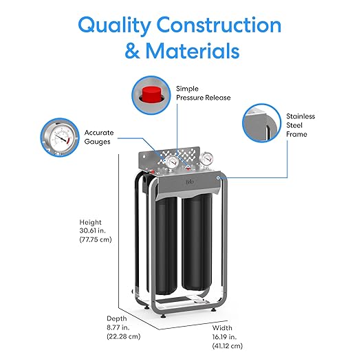 Brio Whole House Water Filter System w/Gauges | 2 Stage Fast-Flow Filtration (5 Micron Sediment, CTO Carbon Block) 4.5" x 20" Filters | Improves Taste, Protects Home Appliances & Shower | 900 GPH