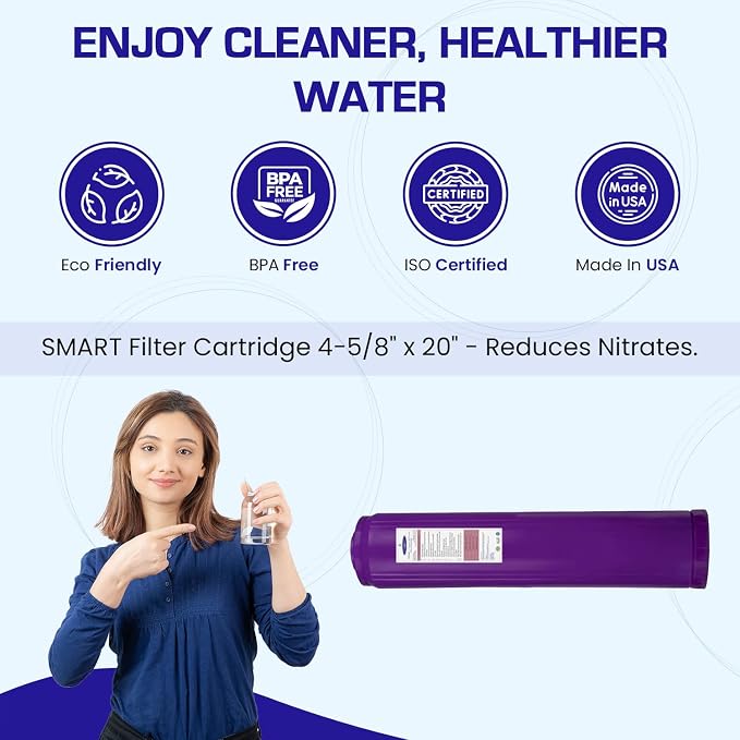 Crystal Quest Arsenic Removal + SMART Filter Cartridge 4-5/8" x 20" - Reduces Arsenic,Long-Lasting, Easy Installation, Heavy-Duty Water Filtration