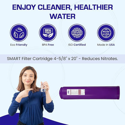 Crystal Quest Arsenic Removal + SMART Filter Cartridge 4-5/8" x 20" - Reduces Arsenic,Long-Lasting, Easy Installation, Heavy-Duty Water Filtration
