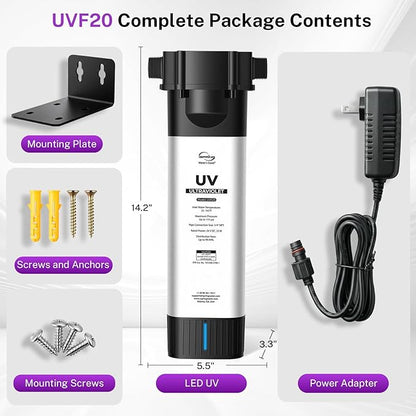 iSpring UVF20 Whole House LED UV Water Filter System, Up to 11 Years Long-Life LED UV Water Purifier with Built-in Automatic Flow Control, Mercury-Free, 3/4" MNTP Inlet Outlet, Up to 12 GPM