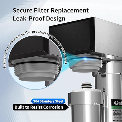 Ontulor S2OP-U1 Ultra Filtration Under Sink Water Filter System - 0.01 Micron Stainless Steel Tankless Filtration System w/Pressure Gauge & Filter Life Indicator, Reduces Chlorine, Taste and Odor
