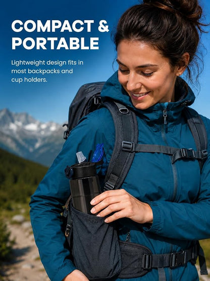 22oz Water Filter Bottle, Portable Outdoor Filtered Water Bottle with Multi-Layer Filtration, Improves Taste & Reduces Odor, BPA-Free Reusable Bottle for Hiking, Camping & Travel (Black)