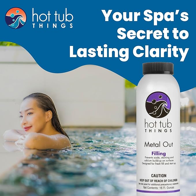 Hot Tub Things Metal Out, Stain & Scale Control, Removes Iron Copper Calcium Ions from Spa & Hot Tub Water, Surface & Equipment Protector, Safe with Chlorine Bromine Salt Systems, 16 oz