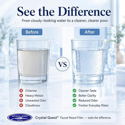 Crystal Quest Faucet-Mount Water Filtration System, ISO Certified 6-Stage Filtration, No-Wait Filtering, Removes Chlorine & Heavy Metal, 2000-Gallon Capacity, Easy Kitchen Faucet Installation - White