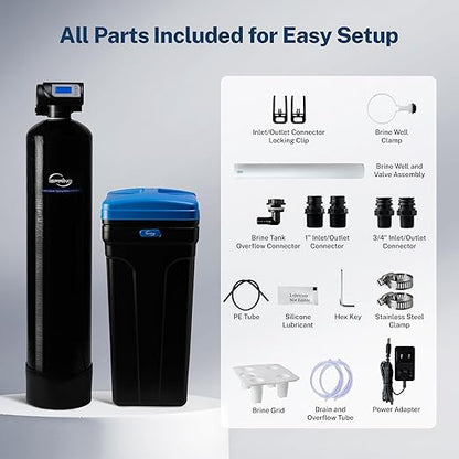 iSpring WCSTB45KG Whole House Water Softener System, 45,000 Grains High Capacity Water Softener Removes Hard Water and Scale, Automatic Backwash and Regeneration, for Whole House & Commercial Use