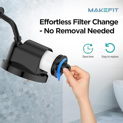 NSF Certified Filtered Shower Head - 5 Settings High Pressure Rain Shower Head for Hard Water Softener - Easy Install & Replace - Bathroom Showerhead to Remove Chlorine & Heavy Metals (Matte Black)