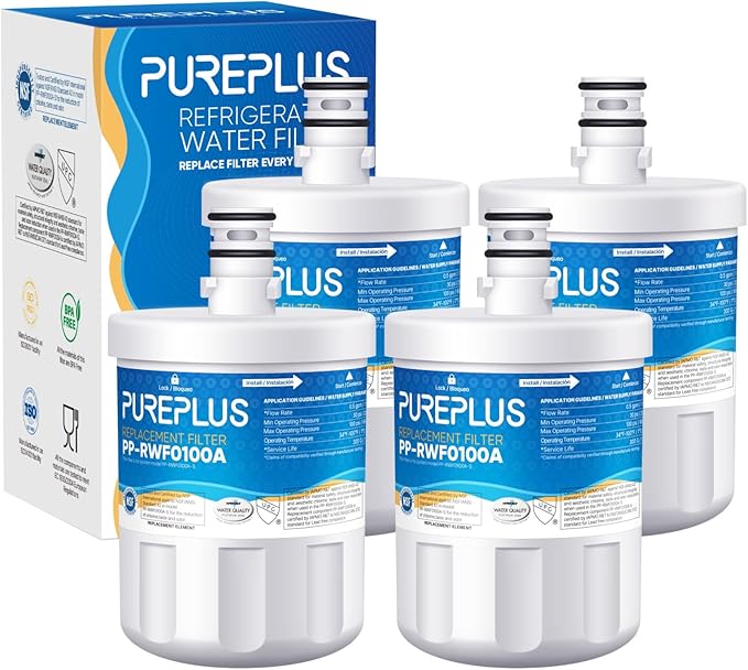PUREPLUS Replacement for LG LT500P, 5231JA2002A, ADQ72910901, GEN11042FR-08, Kenmore 9890, 469890, HDX FML-1, ADQ72910907, LSC27925ST, LFX25974ST, LFX25973D, Refrigerator Water Filter, 4Pack
